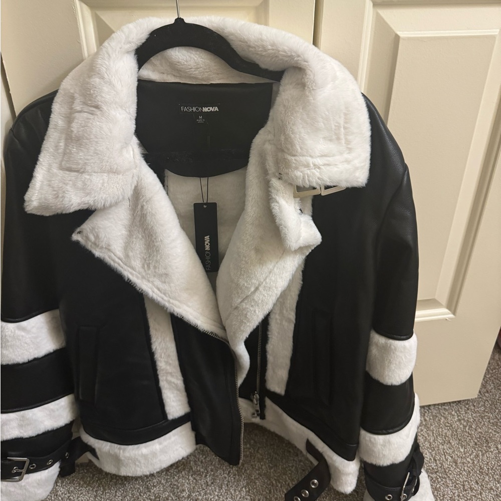 NWT Fashion Nova leather and Shearling jacket